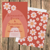 Retro 70er Moderne Peach Wedding Einladung