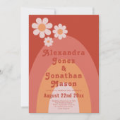 Retro 70er Moderne Peach Wedding Einladung (Vorderseite)