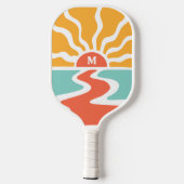 Retro-70er-Monogramm für farbenfrohe Ozeansonnenau Pickleball Schläger (Rückseite)