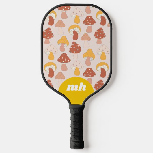Retro 70er Mushroom Pastel Monogram Pickleball Schläger (Vorderseite)