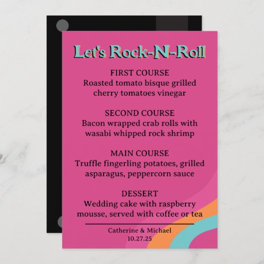 Retro 70er Music Cassette Tape Groovy Fuchsia Fun Menükarte (Vorne/Hinten)