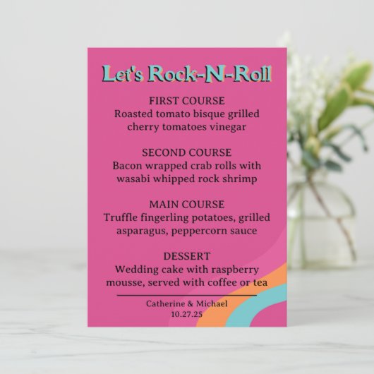 Retro 70er Music Cassette Tape Groovy Fuchsia Fun Menükarte (Stehend Vorderseite)