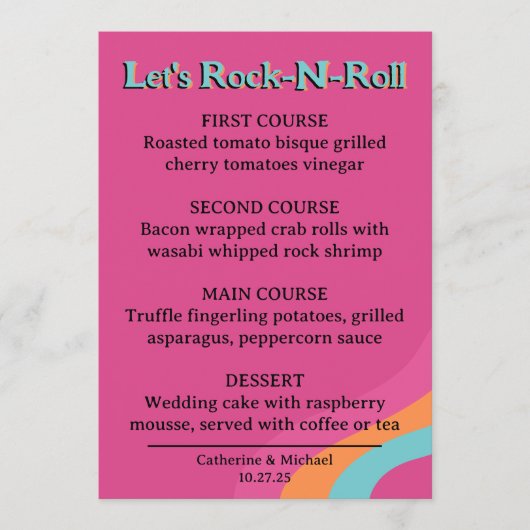 Retro 70er Music Cassette Tape Groovy Fuchsia Fun Menükarte (Vorderseite)