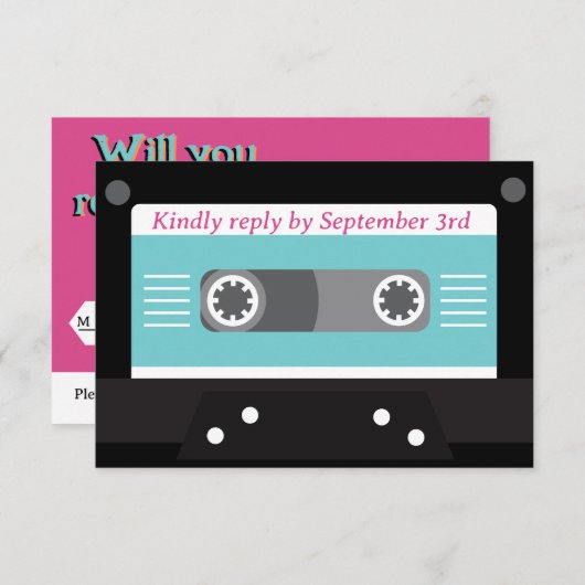 Retro 70er Music Cassette Tape Groovy Fuchsia Fun RSVP Karte (Vorne/Hinten)