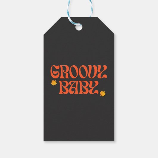 Retro 70er Mustard Orange Black Hippie Groovy Baby Geschenkanhänger (Rückseite)