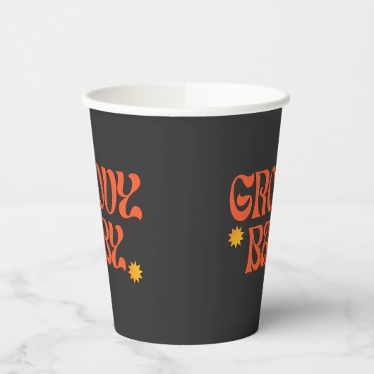 Retro 70er Mustard Orange Black Hippie Groovy Baby Pappbecher (Links)