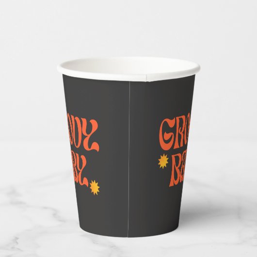 Retro 70er Mustard Orange Black Hippie Groovy Baby Pappbecher (Rechts)