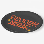 Retro 70er Mustard Orange Black Hippie Groovy Baby Pappteller (Schrägansicht)