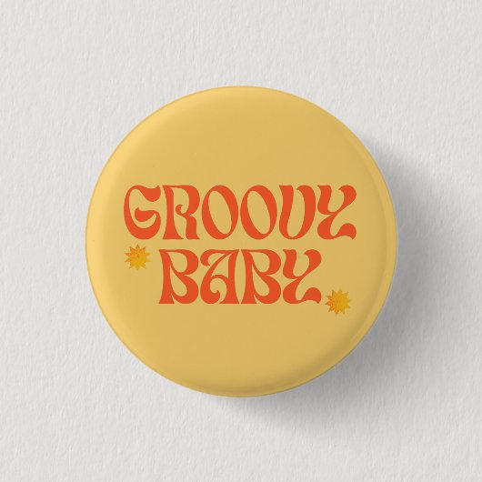 Retro 70er Mustard Orange Hippie Groovy Baby Button (Vorderseite)