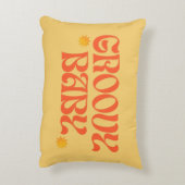 Retro 70er Mustard Orange Hippie Groovy Baby Dekokissen (Rückseite(Vertikal))