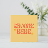 Retro 70er Mustard Orange Hippie Groovy Baby Einladung (Stehend Vorderseite)