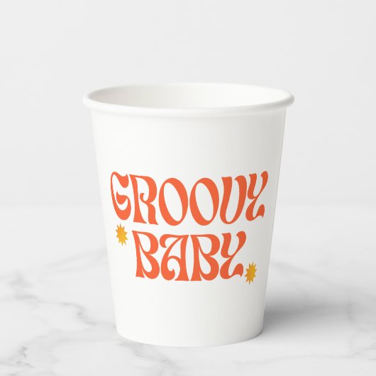 Retro 70er Mustard Orange Hippie Groovy Baby Pappbecher (Rückseite)