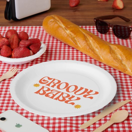 Retro 70er Mustard Orange Hippie Groovy Baby Pappteller (Picknick)