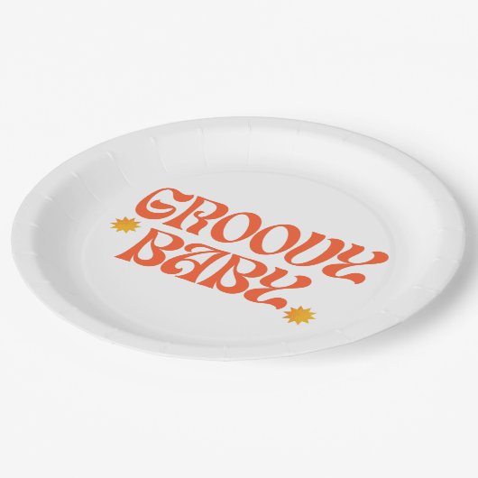 Retro 70er Mustard Orange Hippie Groovy Baby Pappteller (Schrägansicht)