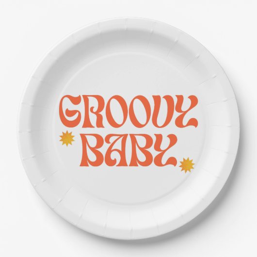 Retro 70er Mustard Orange Hippie Groovy Baby Pappteller (Vorderseite)