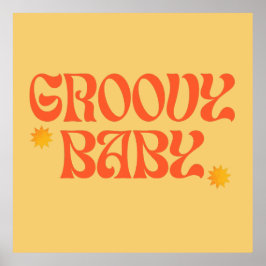 Retro 70er Mustard Orange Hippie Groovy Baby Poster