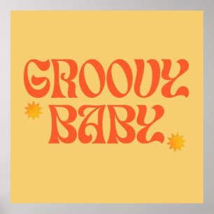 Retro 70er Mustard Orange Hippie Groovy Baby Poster