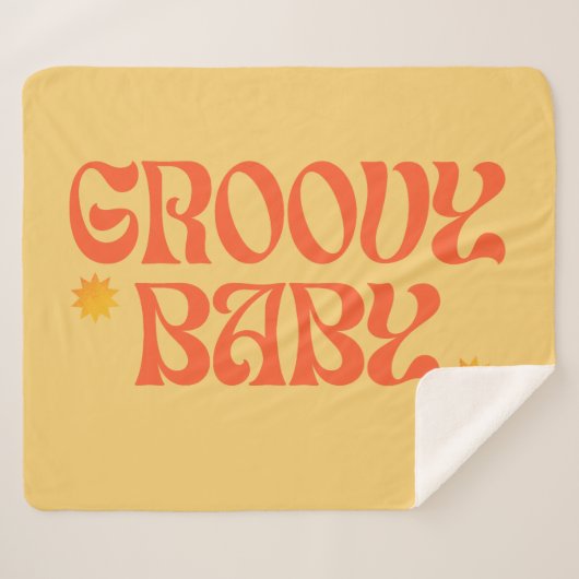 Retro 70er Mustard Orange Hippie Groovy Baby Sherpadecke (Vorderseite (Horizontal))