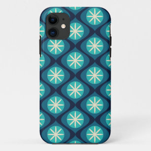 Retro-70er-Muster mit schwacher Blume - blau Case-Mate iPhone Hülle