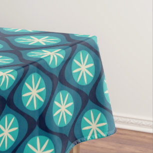 Retro-70er-Muster mit schwacher Blume - blau Tischdecke