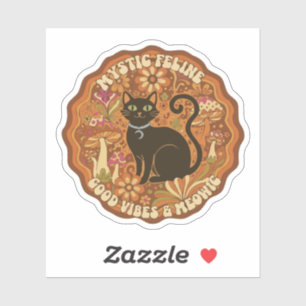 Retro 70er Mystische Katze Groovy Schwarze Katze & Aufkleber