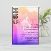 Retro 70er Name Monogramm und Foto Hochzeit Einladung (Stehend Vorderseite)