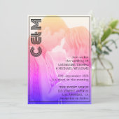 Retro 70er Name Monogramm und Foto Hochzeit Einladung (Stehend Vorderseite)