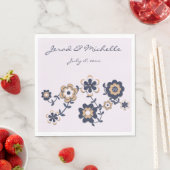 Retro 70er Navy Blue-Gold Blume Power Serviette (Beispiel)