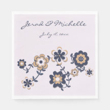 Retro 70er Navy Blue-Gold Blume Power