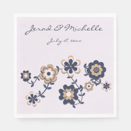 Retro 70er Navy Blue-Gold Blume Power Serviette