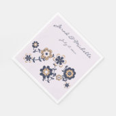 Retro 70er Navy Blue-Gold Blume Power Serviette (Ecke)