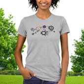 Retro 70er Navy Blue-Gold Blume Power T-Shirt