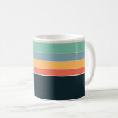 Retro 70er Navy Blue Pink & gelbe Streifen Muster Kaffeetasse (VorderseiteRechts)