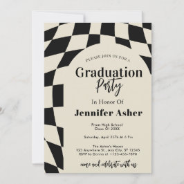 Retro 70er Navy Checkered Arch Foto Abschluss Einladung