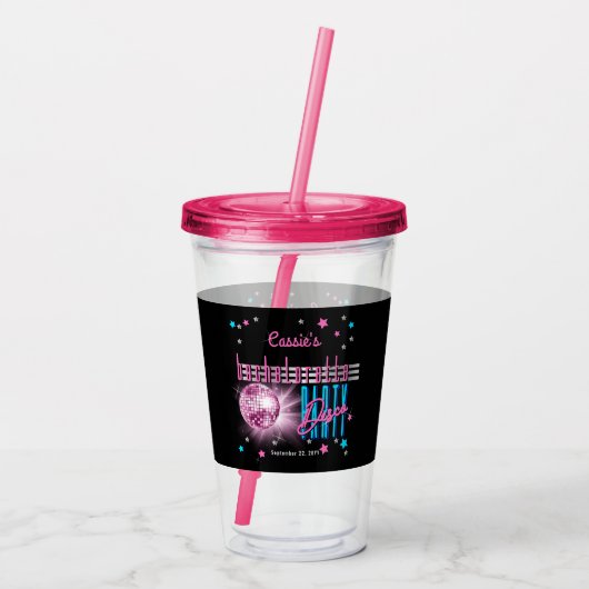 Retro 70er Neon Look Disco Ball Junggeselinnen-Abs Acryltrinkbecher (Rückseite)