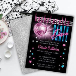 Retro-70er-Neon-Look Disco-Kugel-Junggesellinnen-A Folieneinladung