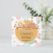 Retro 70er Oh Baby Daisy Peach Girl Dusche Einladung (Stehend Vorderseite)