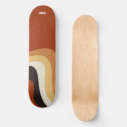Retro 70er Orange Abstrakt Groovy Hippie Monogram Skateboard (Vorderseite)