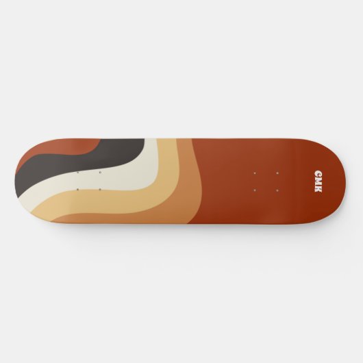 Retro 70er Orange Abstrakt Groovy Hippie Monogram Skateboard (Horizontal)