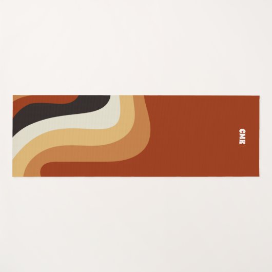 Retro 70er Orange Abstrakt Groovy Hippie Monogram Yogamatte (Vorderseite (Horizontal))