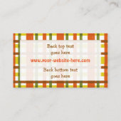 Retro 70er orange Gelb-kariertes personalisiertes Visitenkarte (Rückseite)