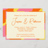 Retro 70er Orange Gelb Rosa in einer Hochzeit Einladung (Vorne/Hinten)