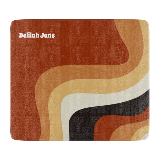 Retro 70er Orange Groovy Hippie Personalisiert Schneidebrett (Vorderseite)