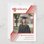 Retro 70er Orange Stripe Grad Foto Abschluss Ankündigung (Vorderseite)