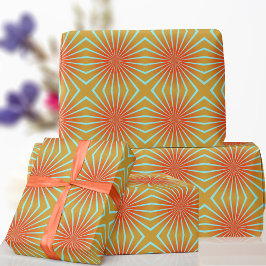 Retro 70er Orange Sunburst Wrapping Paper Geschenkpapier
