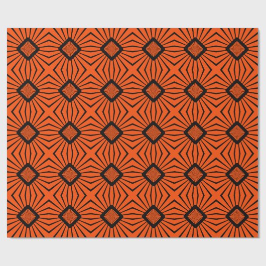 Retro 70er Orange und Black Wrapping Paper Geschenkpapier (Flach)
