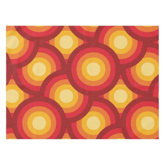 Retro 70er Orange Yellow Circles Muster Tischdecke (Vorderseite (Horizontal))