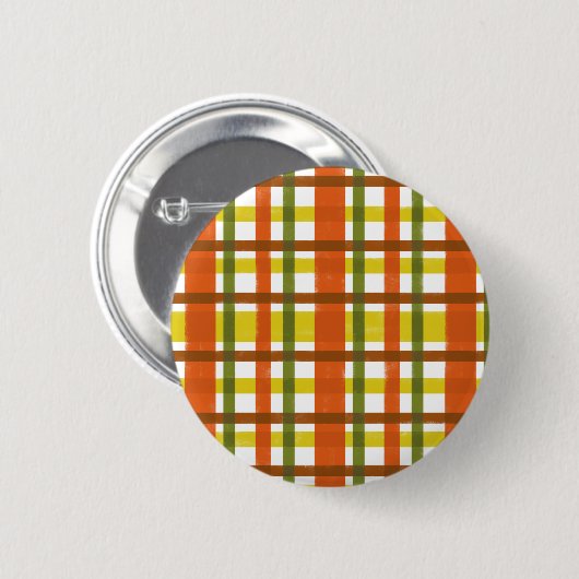 Retro 70er Orange Yellow Kariert Button (Vorne & Hinten)