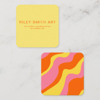 Retro 70er Orange Yellow Pink Abstrakt Quadratische Visitenkarte