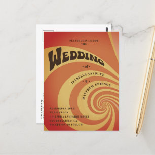 Retro 70er Orange Yellow QR Code Wedding Postkarte